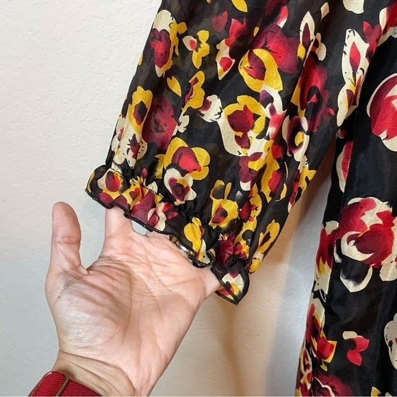 Aryn K Black Floral Silk Mini Dress Size Small - Picture 4 of 15